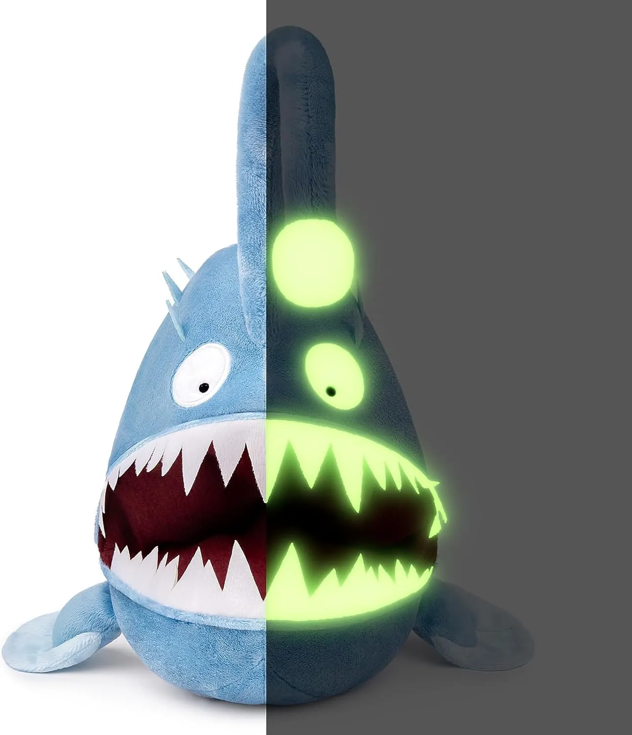 ZHONGXIN MADE Luminous Anglerfish Plush Toy - 12" Blue Anglerfish Creepy Stuffed Animals, Blue Creepy Sea Life Goosefish Lanternfish Plushie, Gift Toys for Kids Birthday Gifts Glow in The Dark