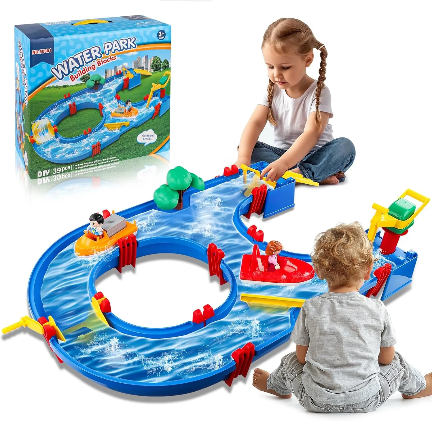zinat Water Table for Toddlers, Outdoor Kids Water Sensory Table, Sand Water Table Toys for Kids, Splash Table Play Toys for Outside Outdoor Backyard for Boys Girls - 39Pcs