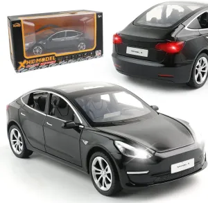 Zinc Alloy Model 3 Car Model,1:24 Scale Simulation Casting car Model Pull Back Diecast Toy Car, Mini Vehicles Toys with Lights and Music for Toddlers Kids Children Birthday Gift(Black)
