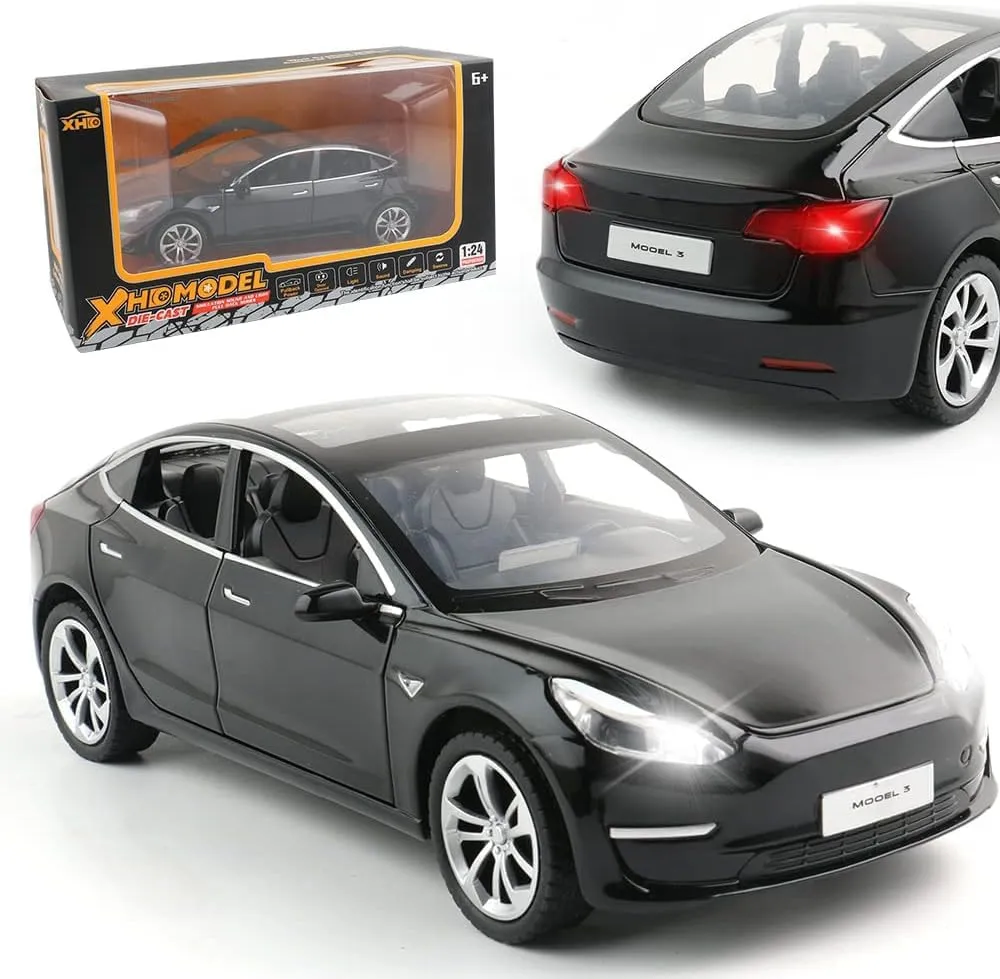 Zinc Alloy Model 3 Car Model,1:24 Scale Simulation Casting car Model Pull Back Diecast Toy Car, Mini Vehicles Toys with Lights and Music for Toddlers Kids Children Birthday Gift(Black)