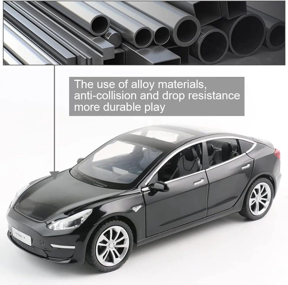Zinc Alloy Model 3 Car Model,1:24 Scale Simulation Casting car Model Pull Back Diecast Toy Car, Mini Vehicles Toys with Lights and Music for Toddlers Kids Children Birthday Gift(Black)