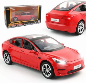 Zinc Alloy Model 3 Car Model,1:24 Scale Simulation Casting car Model Pull Back Diecast Toy Car, Mini Vehicles Toys with Lights and Music for Toddlers Kids Children Birthday Gift(Red)