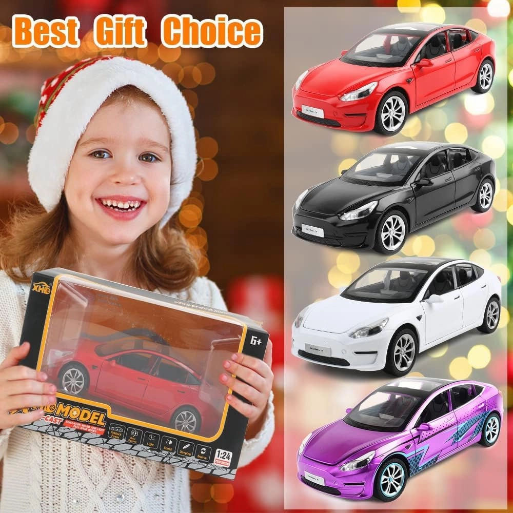 Zinc Alloy Model 3 Car Model,1:24 Scale Simulation Casting car Model Pull Back Diecast Toy Car, Mini Vehicles Toys with Lights and Music for Toddlers Kids Children Birthday Gift(Red)