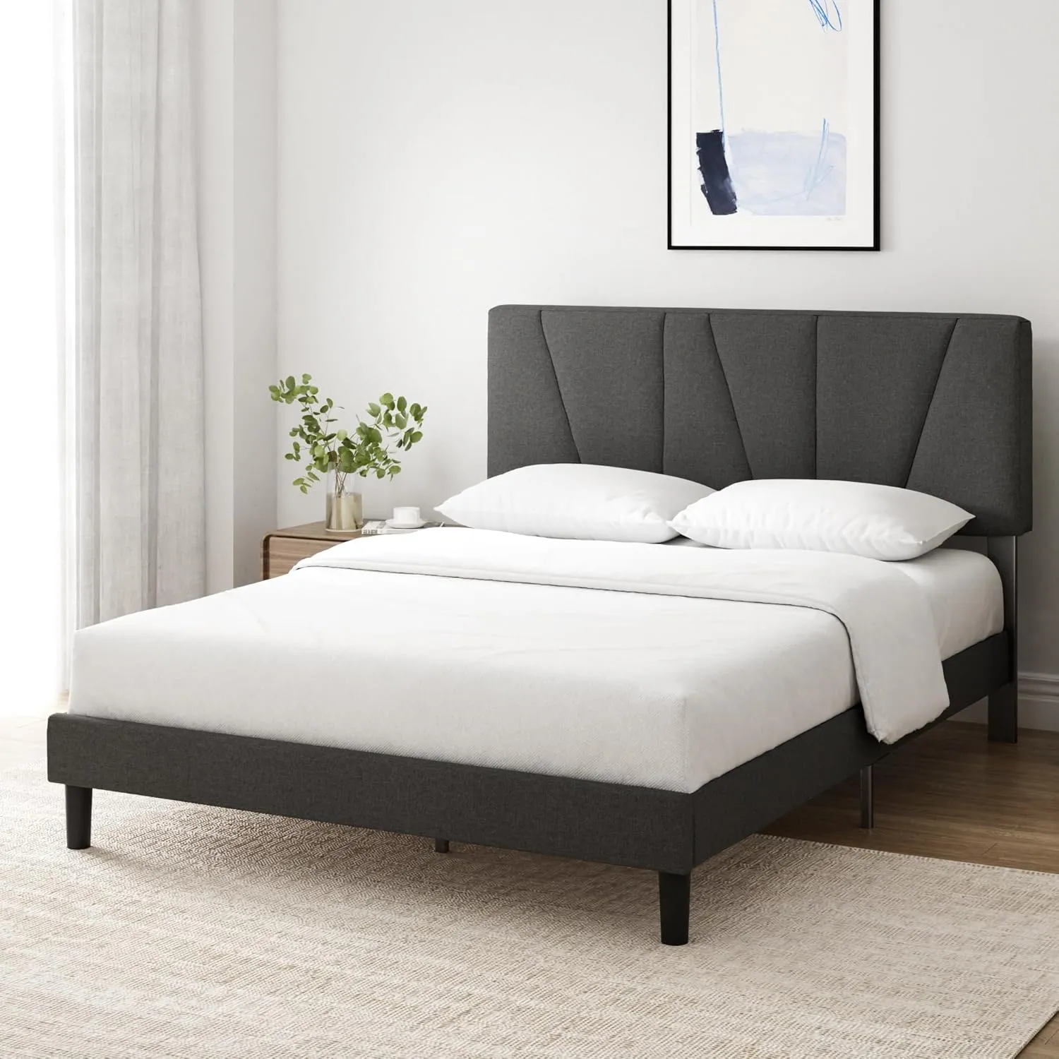ZINUS Full Maya Upholstered Bed Frame with Asymmetric Headboard, Durable Wooden Slats, Sturdy Framework, Noise Free Sleep, No Box Spring Needed, Easy Assembly, Eco Friendly Packaging, Dark Grey