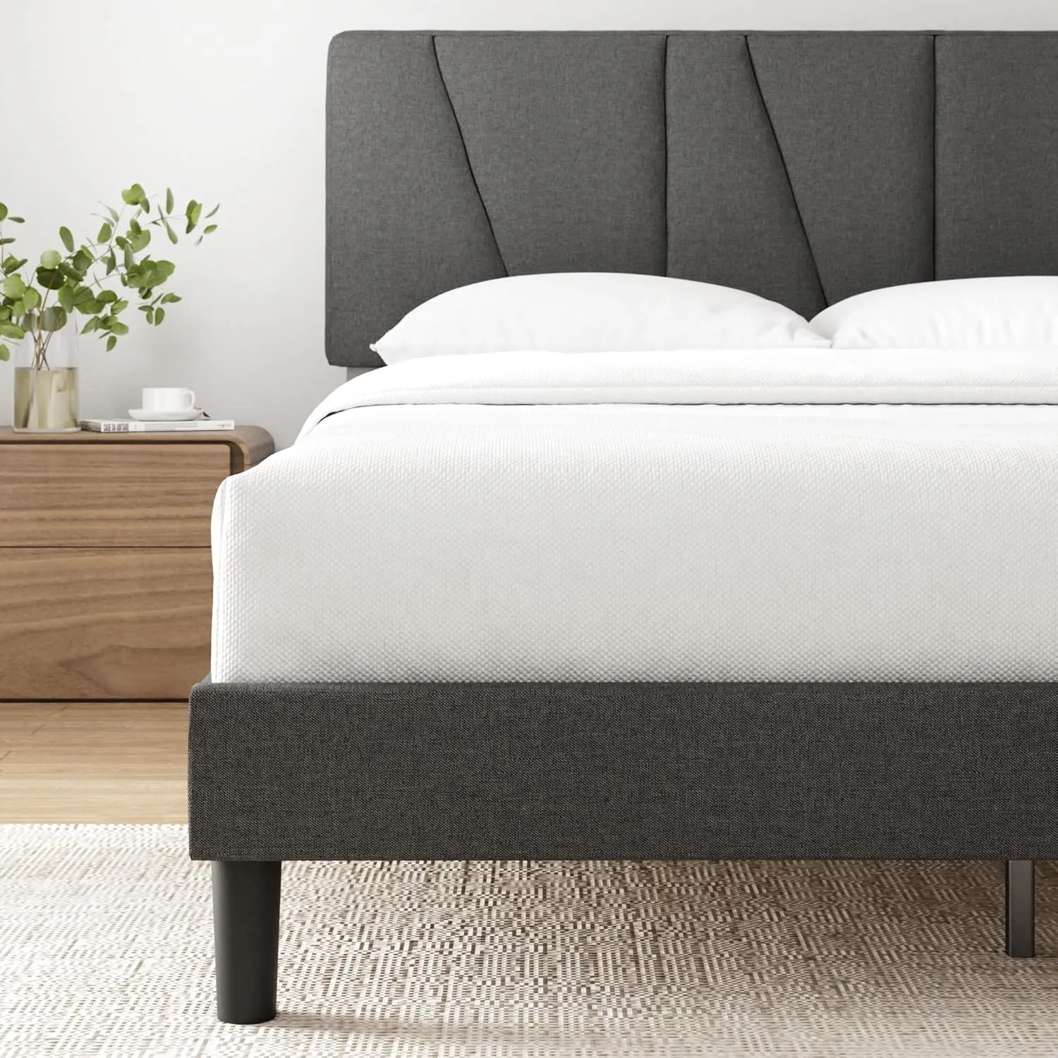 ZINUS Full Maya Upholstered Bed Frame with Asymmetric Headboard, Durable Wooden Slats, Sturdy Framework, Noise Free Sleep, No Box Spring Needed, Easy Assembly, Eco Friendly Packaging, Dark Grey