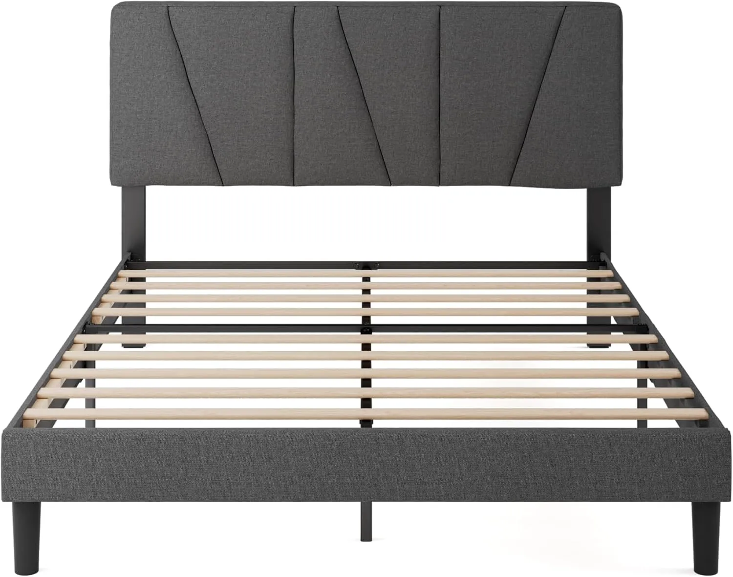 ZINUS Full Maya Upholstered Bed Frame with Asymmetric Headboard, Durable Wooden Slats, Sturdy Framework, Noise Free Sleep, No Box Spring Needed, Easy Assembly, Eco Friendly Packaging, Dark Grey