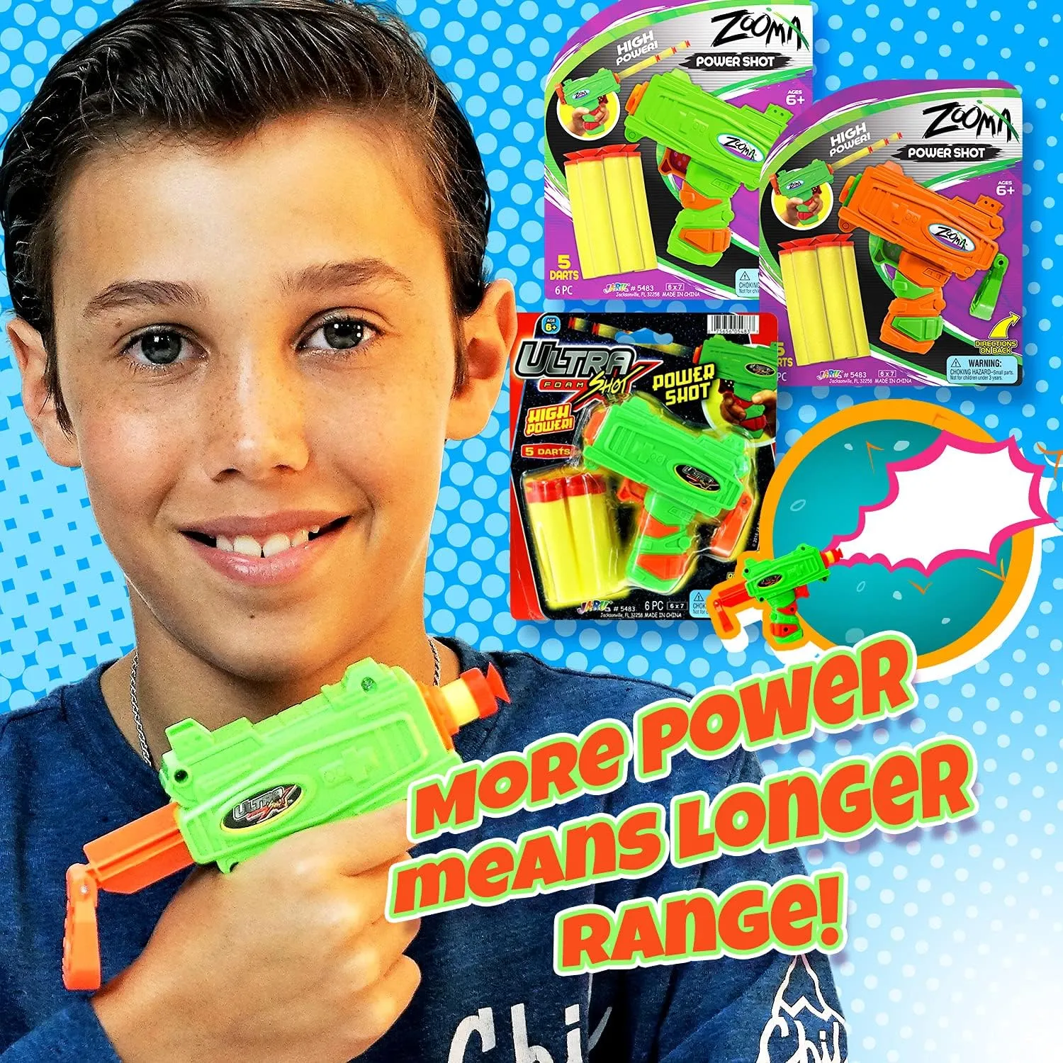 Zooma Mini Foam Dart Gun Pistol Toy (8 Toy Guns for Kids) w/ 5 Refill Soft Bullet Foam Darts. Fake Guns for Kids Toys Boys, Birthday Favors & Party Supplies 5483-8s