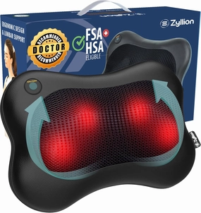 Zyllion Shiatsu Back and Neck Massager with Heat (FSA HSA Eligible) Cordless Rechargeable 3D Electric Kneading Deep Tissue Massage Pillow for Muscle Pain Relief on Shoulder, Leg, Foot ZMA-13RB