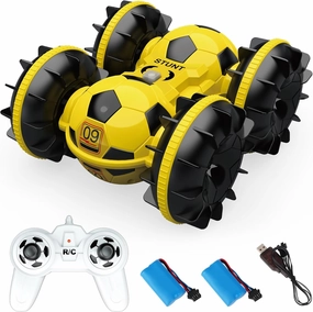 𝗙𝗜𝗢𝗡𝗣𝗛𝗘𝗢 Amphibious Remote Control Car RC Truck 1:16 Stunt Car Soccer Toy with 2.4 GHz 4WD All Terrain Vehicle Waterproof Double Sided Flip 360° Rotate 8  Year Old Kids Boys Girls Best Gift
